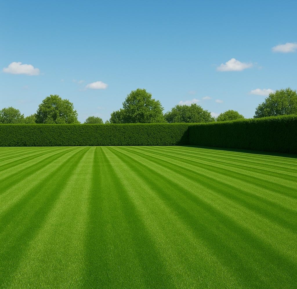 Perfectly striped and manicured lawn with pristine edges